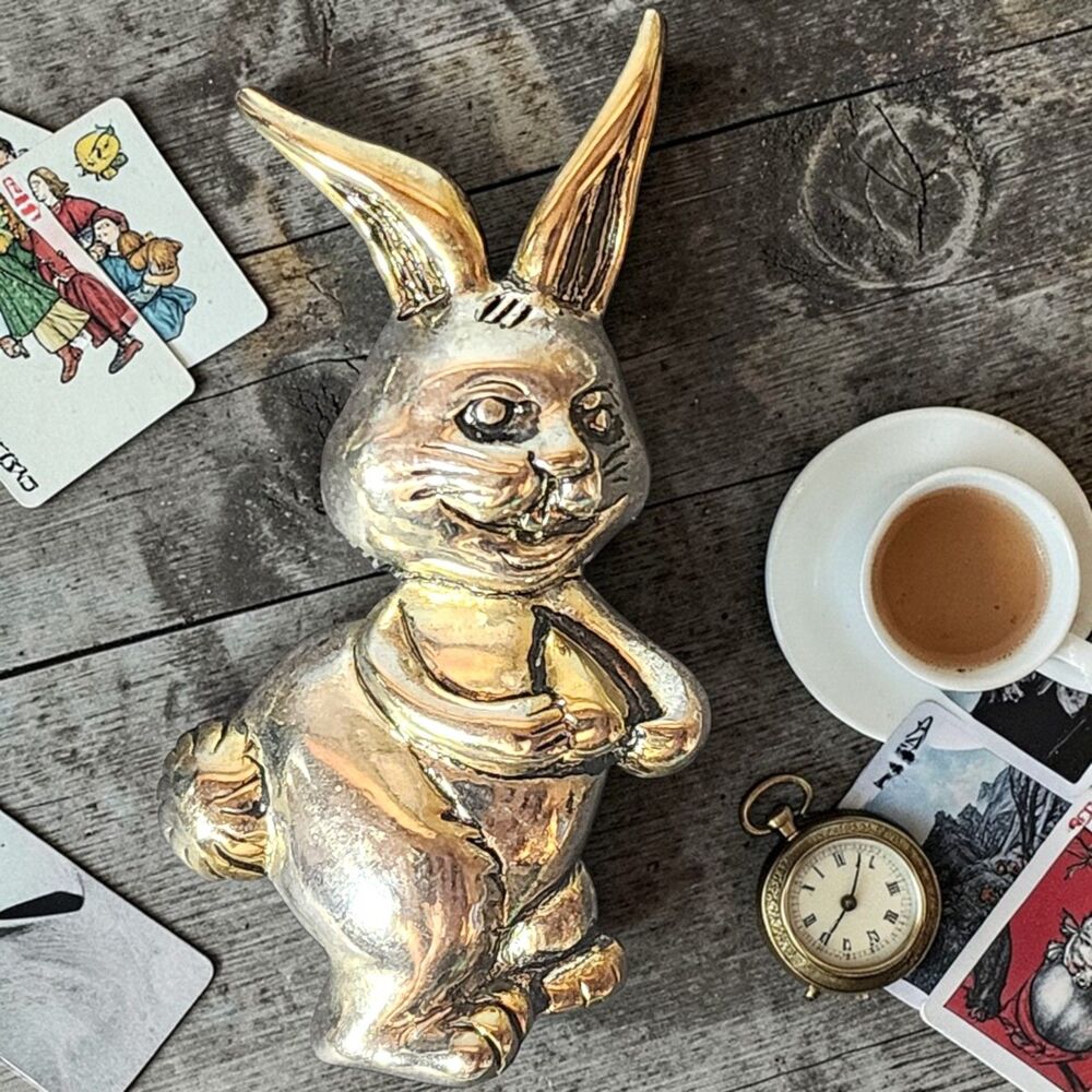 Vintage Large Silver Tone Rabbit Brooch Pendant 3” Storybook Wonderland Pin